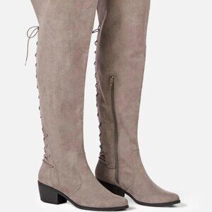 Just Fab Let's Stroll Women's Lacy Up Boots , Gray, Size 8.5